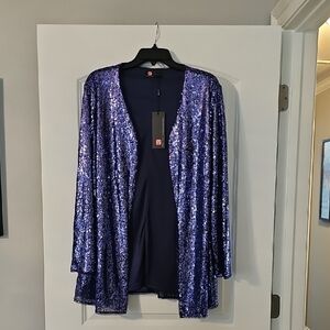 Purple Sequin Open Front Cardigan